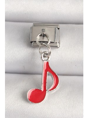 Belle Fusion Mey Ithalat® 316L Çelik Gümüş Renk Kırmızı Müzik Nota Model Nomination Charm