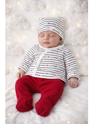 Aki Moda Kids Akı Moda Kıds Yenidoğan I Love Mommy & Daddy 3’lü Bebek Takımı Hastane Çıkışı Set– Kırmızı