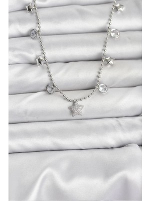 Belle Fusion Mey Ithalat® Pirinç Gümüş Renk Yıldız Model Kadın Kolye