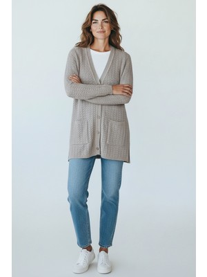 Ece Giyim Kadın Önü Düğmeli Cepli Mevsimlik Merserize Hırka