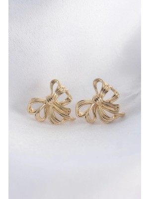 Belle Fusion Mey Ithalat® Pirinç Gold Renk Fiyonk Küpe