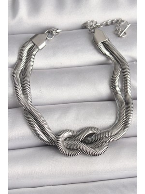 Belle Fusion Mey Ithalat® 316L Çelik Gümüş Renk Düğüm Model Kadın Bileklik