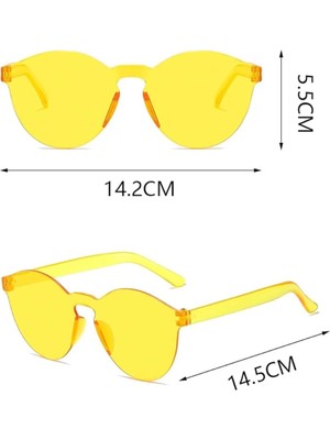 Belle Fusion Mey Ithalat® Sert Mika Oval Şekilli Çerçevesiz Sarı Gözlük Retro Parti 5X14 cm