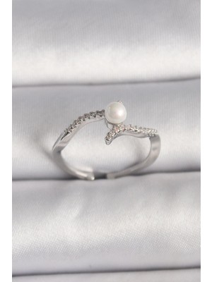 Belle Fusion Mey Ithalat® Pirinç Gümüş Renk Zirkon Taşlı Ayarlanabilir Yüzük