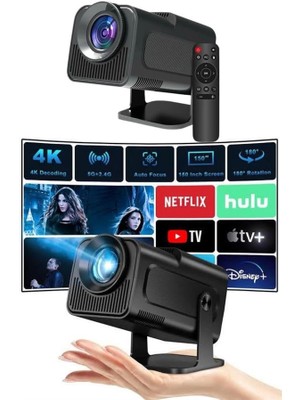 Belle Fusion Mey Ithalat® Projektör Siyah Android Taşınabilir Sinema Projeksiyon Wifi Destekli En Güncel Sürüm Akıllı