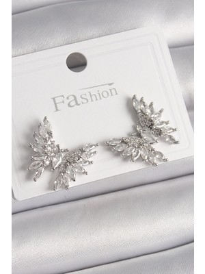 Belle Fusion Mey Ithalat® Pirinç Gümüş Renk Zirkon Taşlı Kelebek Model Kadın Küpe