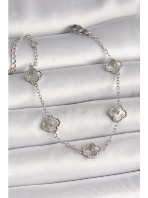 Belle Fusion Mey Ithalat® 316L Çelik Gümüş Renk Işlemeli Baby Boy Yonca Model Kadın Bileklik