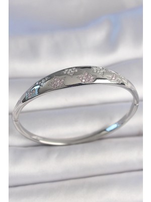 Belle Fusion Mey Ithalat® Pirinç Gümüş Renk Zirkon Taşlı Yıldız Işlemeli Kadın Kelepçe