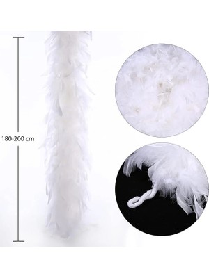 Belle Fusion Mey Ithalat® Beyaz Renk Kabarık Kalın Otriş Boa Tüy 6 cm Genişlik 180-200 cm Uzunluk