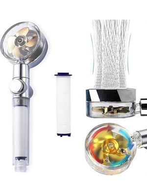 Belle Fusion Mey Ithalat® Turbo Pervaneli ve Filtreli Su Tasarruflu 360 Derece Dönebilen Tazyikli Duş Başlığı
