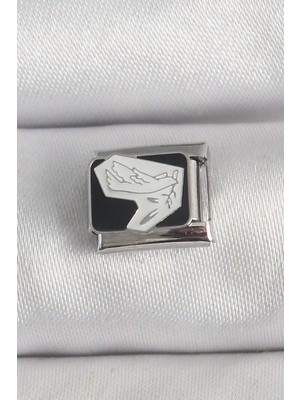 Belle Fusion Mey Ithalat® 316L Çelik Gümüş Renk Siyah Beyaz Kuş Işlemeli Nomination Charm