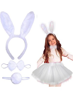 Belle Fusion Mey Ithalat® Tavşan Tacı Eteği Papyonu ve Kuyruk Kostüm Seti Beyaz Renk Çocuk Boy