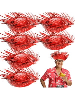 Belle Fusion Mey Ithalat® Tropikal Parti Kırmızı Hasır Hawaii Şapkası 13X36 cm