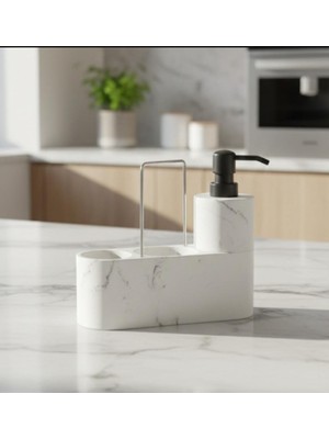 Skygo Marmo Sıvı Sabunluk Gerçek Mermer Beyaz