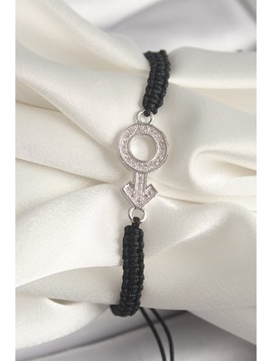 Belle Fusion Mey Ithalat® Pirinç Gümüş Renk Zirkon Taşlı Mars Figür Asansörlü Makrome Model Kadın Bileklik