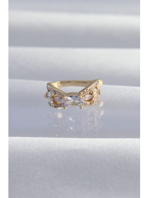 Belle Fusion Mey Ithalat® Pirinç Gold Renk Zirkon Taş Kaplama Earcuff Küpe