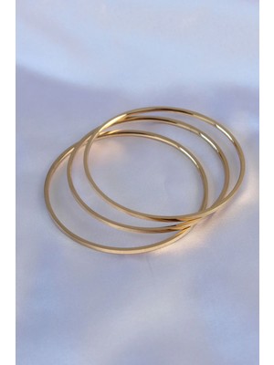 Belle Fusion Mey Ithalat® 316L Çelik Gold Renk 3'lü Ajda Model Kadın 60 mm Bilezik