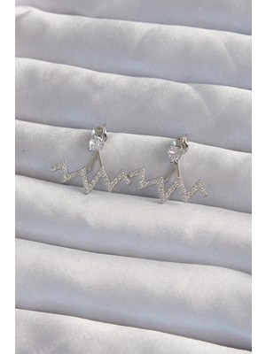 Belle Fusion Mey Ithalat® Pirinç Gümüş Renk Zirkon Taşlı Zikzak Küpe