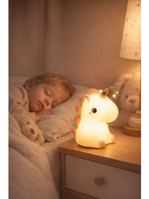 Biton Toptan Rgb LED Unicorn Gece Yatak Odası Lambası Renk Değiştiren Yumuşak Silikon Şarj Edilebilir