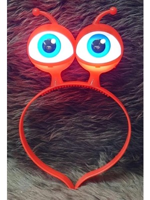 Belle Fusion Mey Ithalat® LED Işıklı &amp; Pilli 3 Farklı Modda Yanan Uzaylı Göz Parti Tacı Kırmızı Renk 18X12 cm