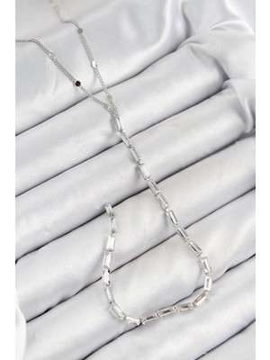 Belle Fusion Mey Ithalat® Pirinç Zirkon Taşlı Model Gümüş Renk Y Kolye