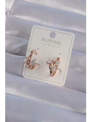 Belle Fusion Mey Ithalat® Xuping Rose Renk Zirkon Taşlı Halka Küpe