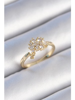 Belle Fusion Mey Ithalat® Pirinç Gold Renk Zirkon Taşlı Kadın Yüzük