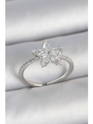 Belle Fusion Mey Ithalat® Pirinç Gümüş Renk Zirkon Taşlı Yıldız Model Ayarlanabilir Kadın Yüzük