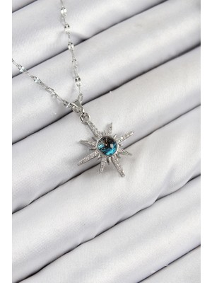 Belle Fusion Mey Ithalat® 316L Çelik Zirkon Taşlı Kutup Yıldızı Model Gümüş Renk Kadın Kolye