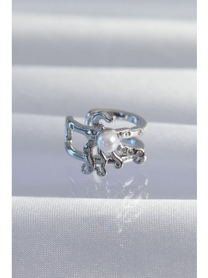 Belle Fusion Mey Ithalat® Pirinç Gümüş Renk Incili Ahtapot Earcuff Küpe