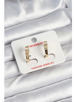 Belle Fusion Mey Ithalat® Pirinç Gold Renk Zirkon Taşlı Vintage Kadın Küpe