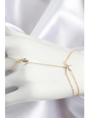Belle Fusion Mey Ithalat® Pirinç Zirkon Taşlı Deniz Atı ve Yıldız Model Gold Renk Şahmeran