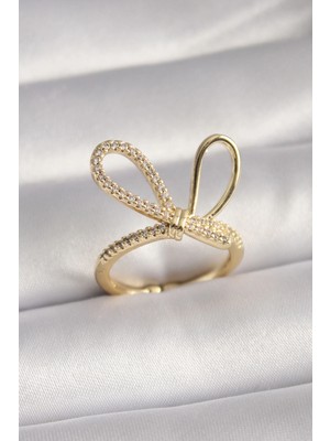 Belle Fusion Mey Ithalat® Gold Renk Zirkon Taşlı Düğüm Model Kadın Yüzük