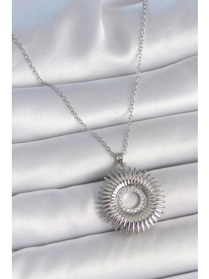 Belle Fusion Mey Ithalat® 316L Çelik Gümüş Renk Zincir Zirkon Taşlı Nova Yıldız Model Kadın Kolye