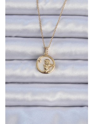 Belle Fusion Mey Ithalat® 316L Çelik Zincir Altın Renk Zirkon Taşlı Mineli Melek Kolye