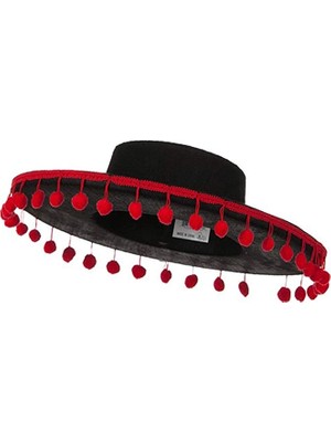 Belle Fusion Mey Ithalat® Kırmızı Ponponlu Siyah Renk Çocuk Ispanyol Şapkası