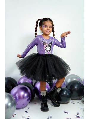 Duca Kids Parıltılı Uzun Kollu Kuromi Temalı Body Siyah ve Tül Etek 2'li Takım