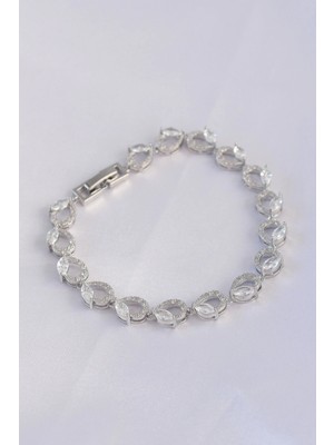 Belle Fusion Mey Ithalat® Vip Seri Pirinç Zirkon Taşlı Gümüş Renk Arpa Model Bileklik