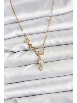 Belle Fusion Mey Ithalat® 316L Çelik Zincir Gold Renk Kelebek Model Kadın Kolye