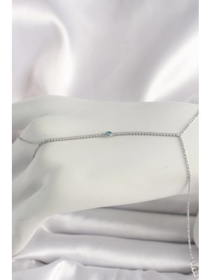 Belle Fusion Mey Ithalat® Pirinç Gümüş Renk Su Yolu Zirkon Taşlı Mavi Taş Detaylı Kadın Şahmeran