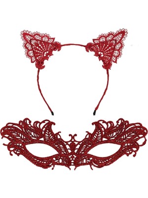 Belle Fusion Mey Ithalat® Şık Kırmızı Dantel Maske ve Taç Seti 5 No – Maskeli Balo &amp; Özel Etkinlikler