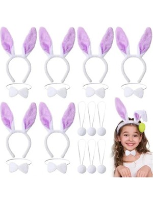 Belle Fusion Mey Ithalat® Lila Mor Tavşan Kulak Papyon Kuyruk 3 Lü Parti Seti