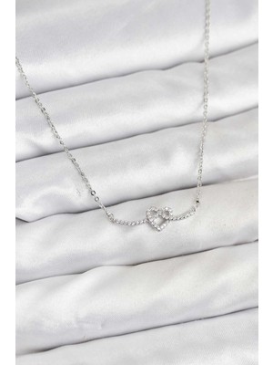 Belle Fusion Mey Ithalat® Pirinç Gümüş Renk Düğüm Kalp Model Kadın Kolye