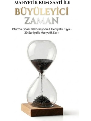 Belle Fusion Manyetik Kum Saati Mıknatıslı Ahşap Standlı Dekoratif Masaüstü Hediyelik Süs Eşyası (14 Cm)