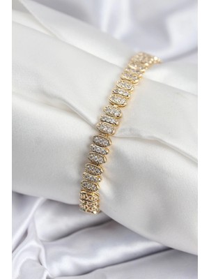 Belle Fusion Mey Ithalat® Pirinç Vıp Seri Gold Renk Oval Sıralı Kadın Bileklik