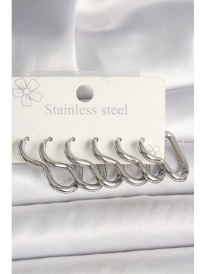 Belle Fusion Mey Ithalat® 316L Çelik Gümüş Renk Kalp Model Kadın Küpe Seti