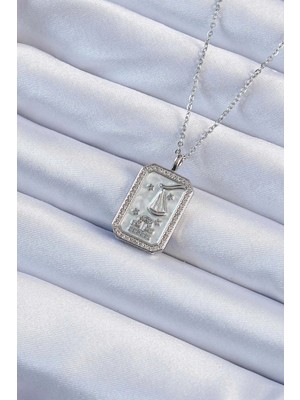 Belle Fusion Mey Ithalat® 316L Çelik Zincir Gümüş Renk Zirkon Taşlı Çerçeveli Tarot Kolye
