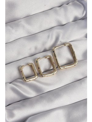 Belle Fusion Mey Ithalat® Pirinç Gold Renk Renkli Zirkon Taşlı Kare Model Küpe Seti