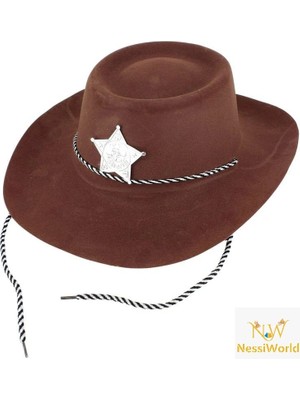 Belle Fusion Mey Ithalat® Çocuk Kovboy Şapkası Plastik Üzeri Flok Kaplama Koyu Kahverengi