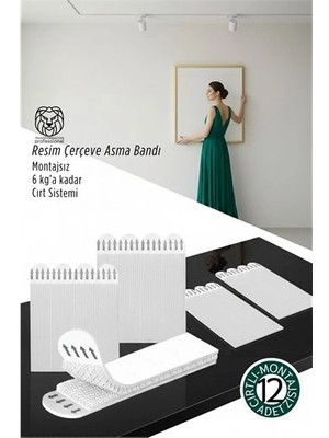 Belle Fusion Mey Ithalat® Güçlü Resim Çerçeve Asma Bandı 12'li Set - 6kg Taşıma Kapasiteli Duvar Delmeyen Cırt Sistemi